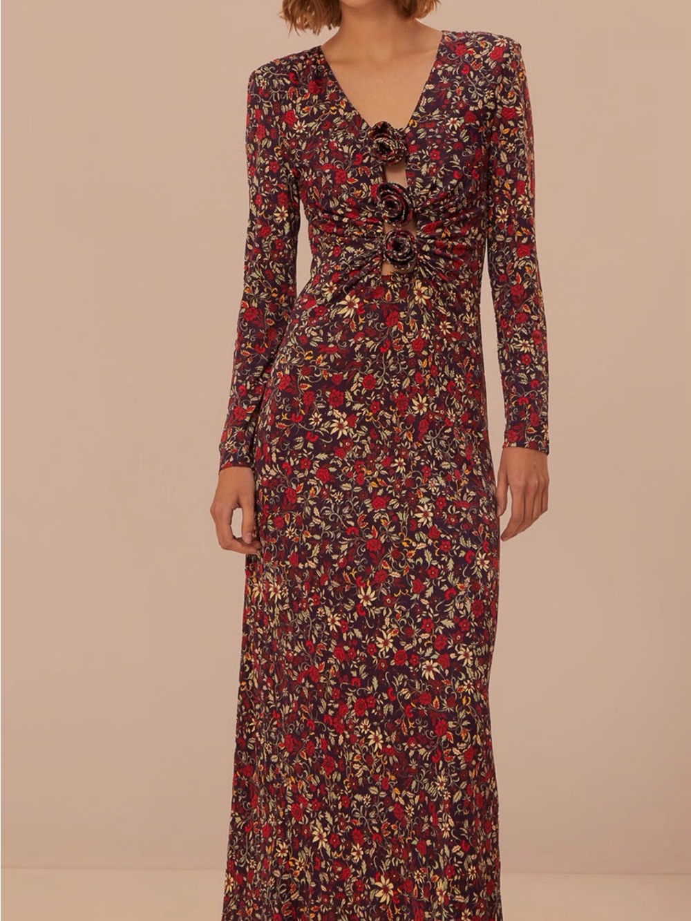 FARM Rio Chelsea Garden Floral Rosette Cutout Maxi Dress – Size Small